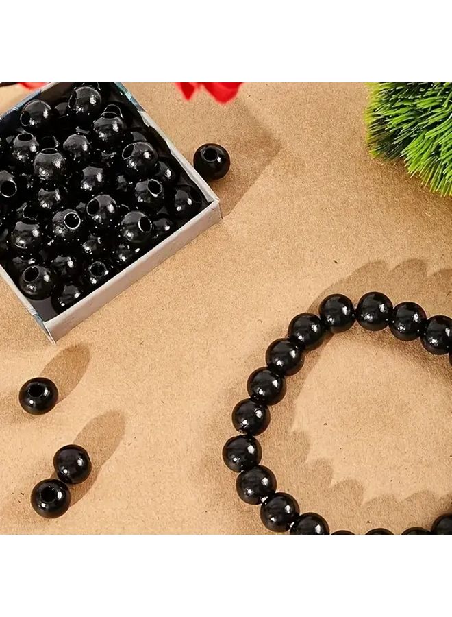 خرز المكراميه الخشبي الأسود الطبيعي ١٢ مم ثقب كبير ١٠٠ قطعة خرز للصناعات اليدوية ديكور المنزل - Image 5
